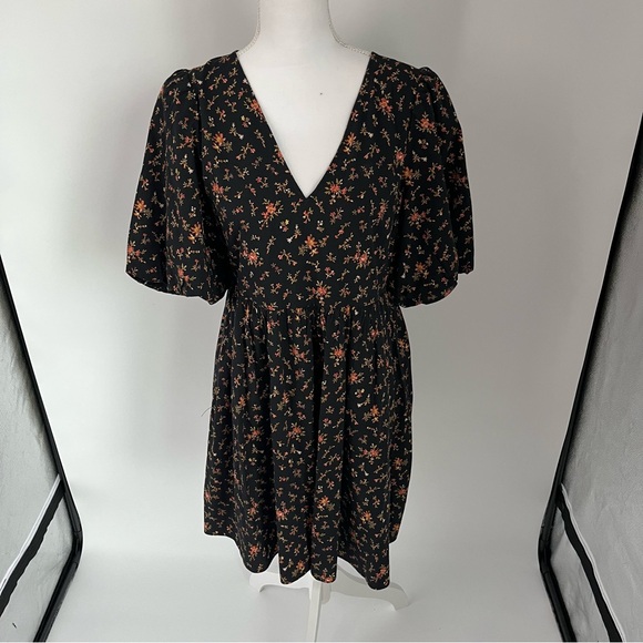 Madewell Poplin Cotton Bubble-Sleeve Mini Dress February Floral Women Size 4 - Picture 2 of 8